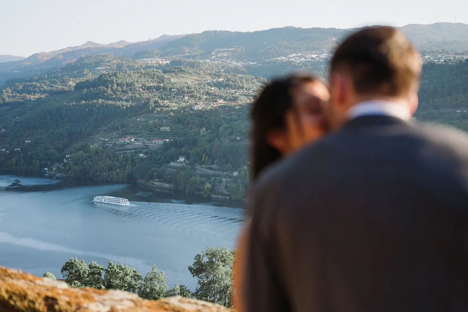 Bride and groom golden hour portraits overlooking the Douro River