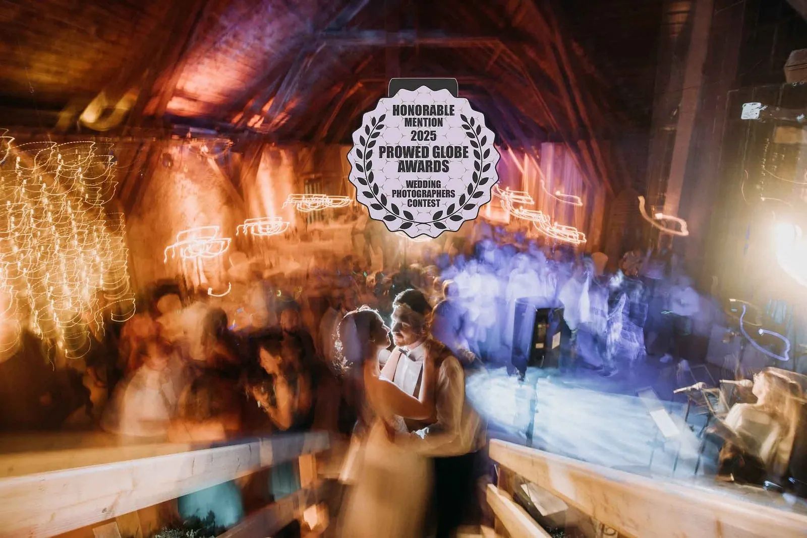 Creative wedding dance floor photograph by KrystaPhotos awarded Honorable Mention at the 2025 Prowed Globe Awards wedding photography contest
