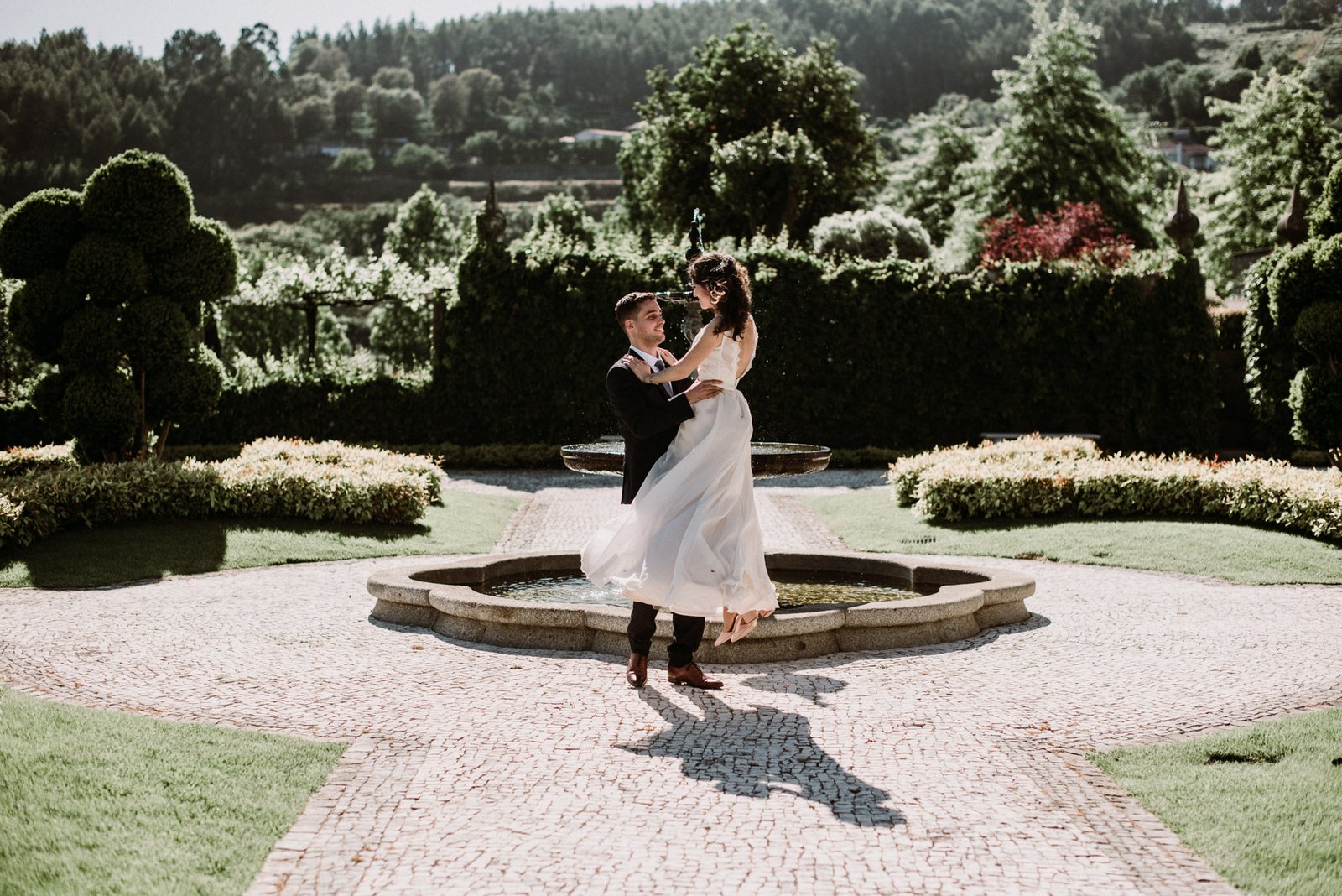 couple silhouette inside the yeatman porto luxury wedding venue overlooking douro river