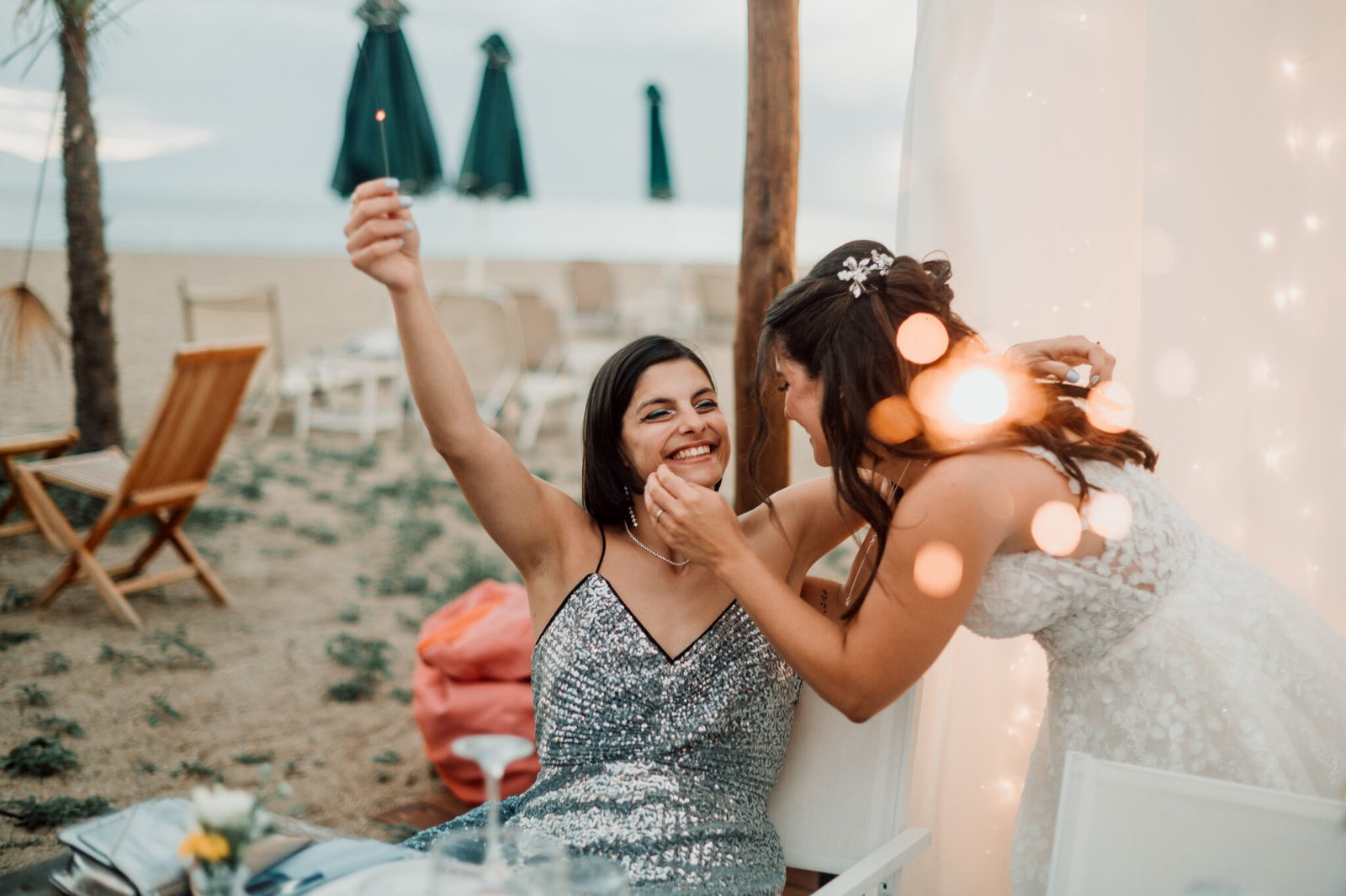 Greek island wedding reception by the beach